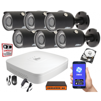 ZESTAW MONITORINGU IP Dahua NVR2108-S3 + 6x IPC-HFW1431S-0280B-S4-BLACK 4MPX 2.8mm IR30 1TB